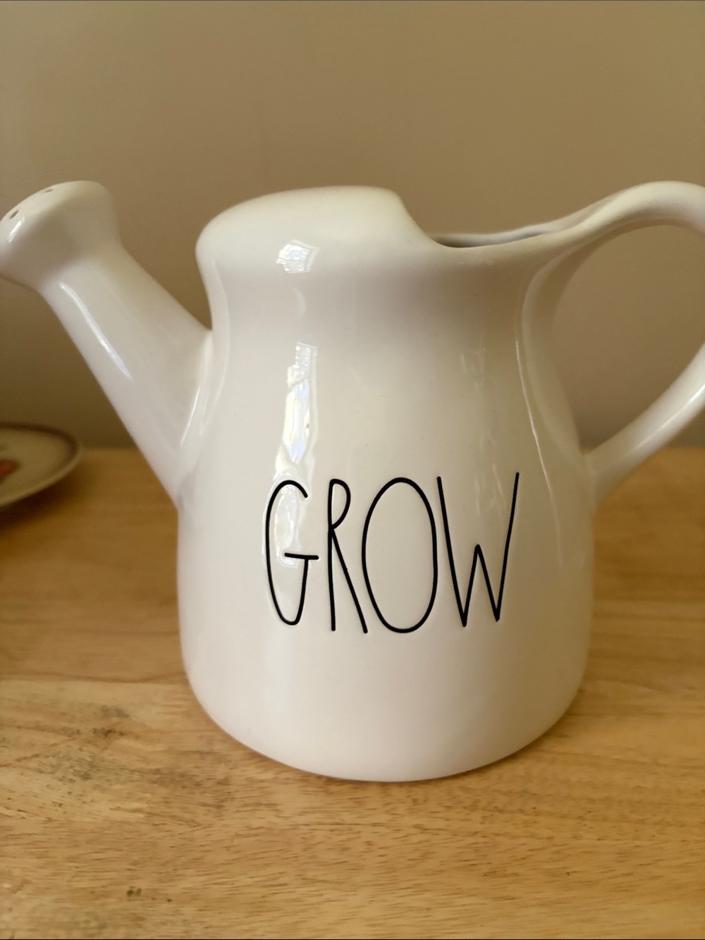 Rae Dunn White Ceramic Watering Can with Black 'GROW' Lettering